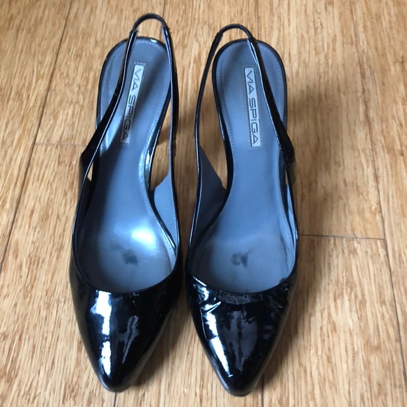 Via Spiga Black Patent Leather Sling Back Heels - Picture 7 of 8